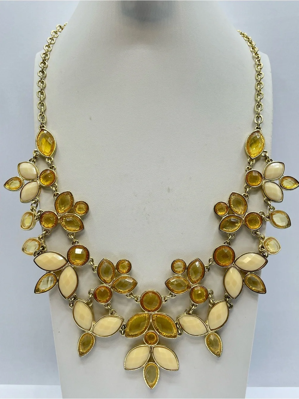 Gold Lucite Floral Bib Necklace Boho Statement Festival Jewelry Bold